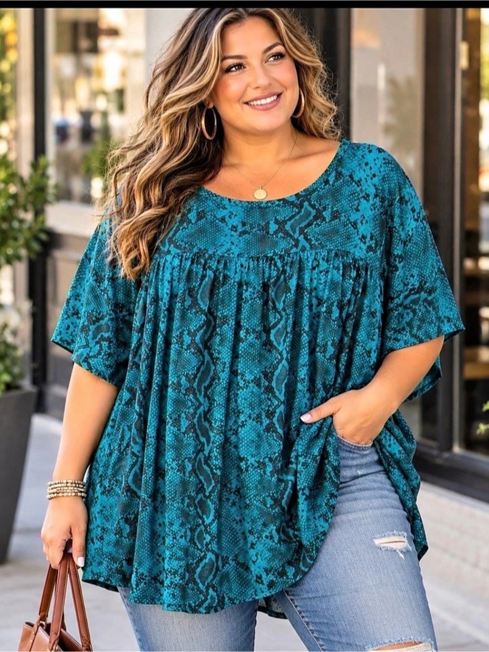 Fantastlook Snake Print Tunic in Blue & Black NWT